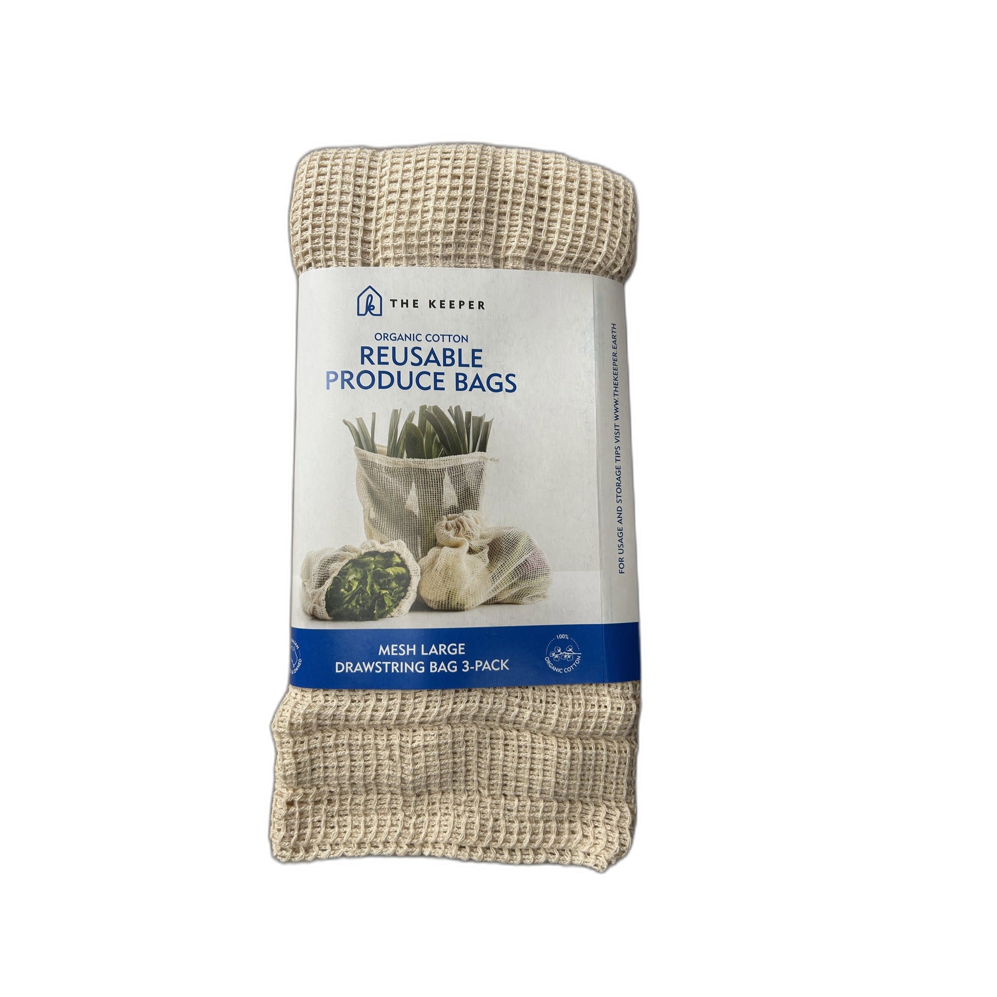 The Keeper Mesh Reusable Produce Bags Large 3-Pack on white background